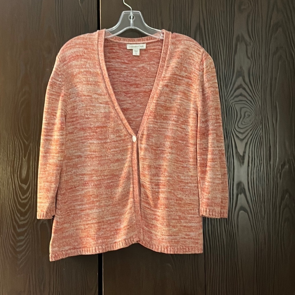 Coldwater Creek orange/ white 3/4 sleeved sweater. 70% silk. Size L
